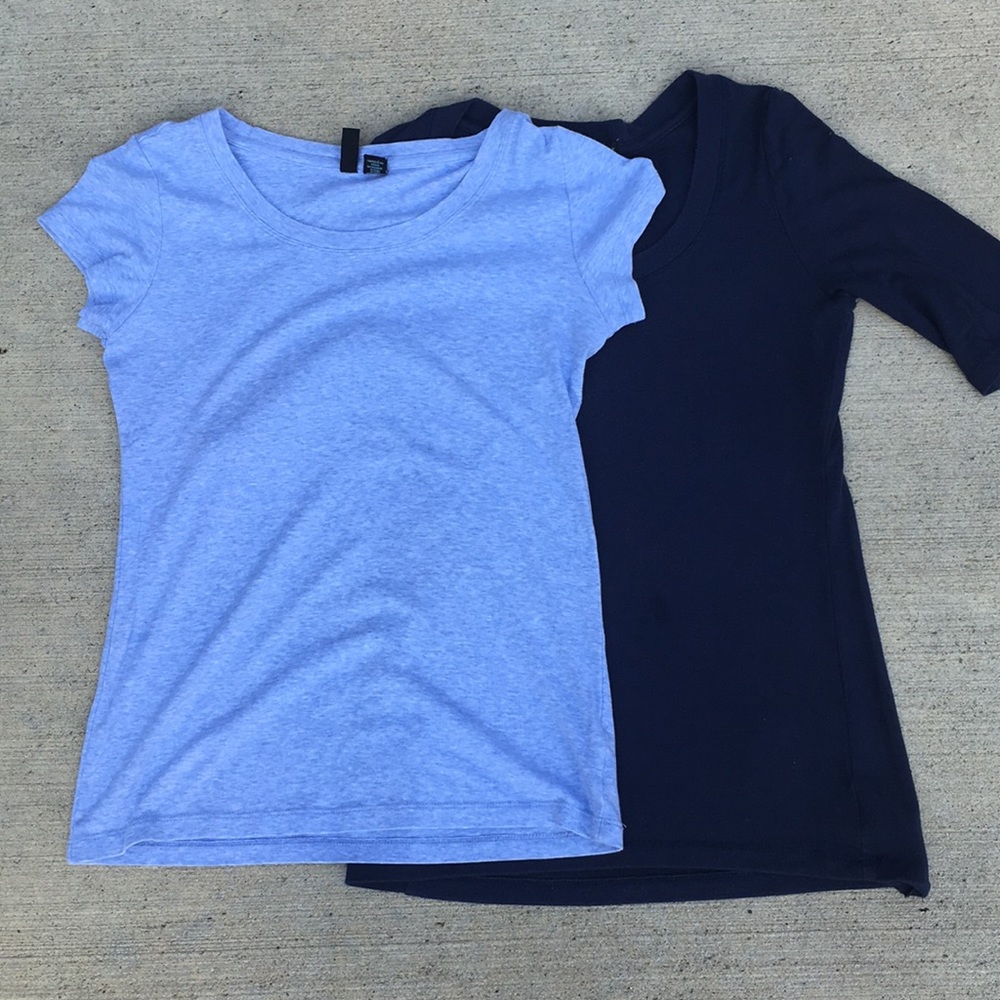 2 shirts both blue 1 long sleeve the other short
